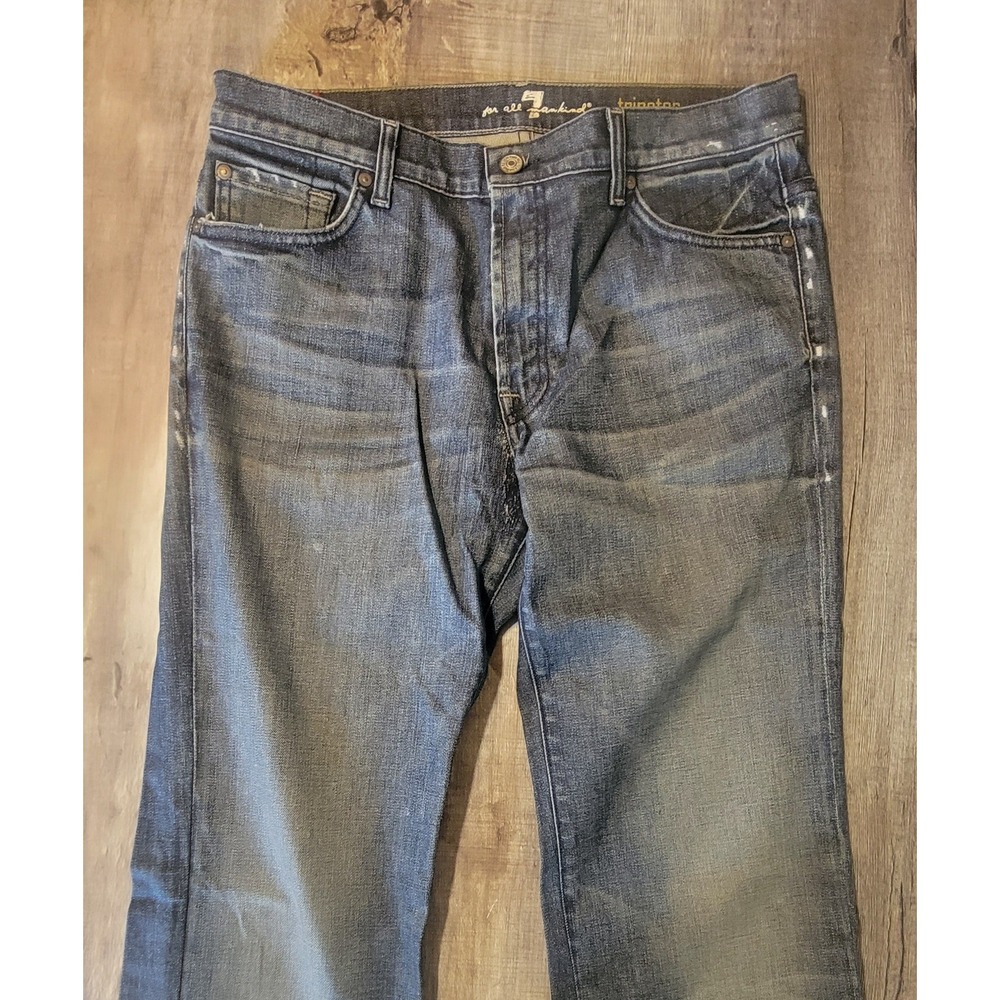 7 For All Mankind Brixton Mens Straight Leg Jeans Blue Distressed 32x31 USA Made